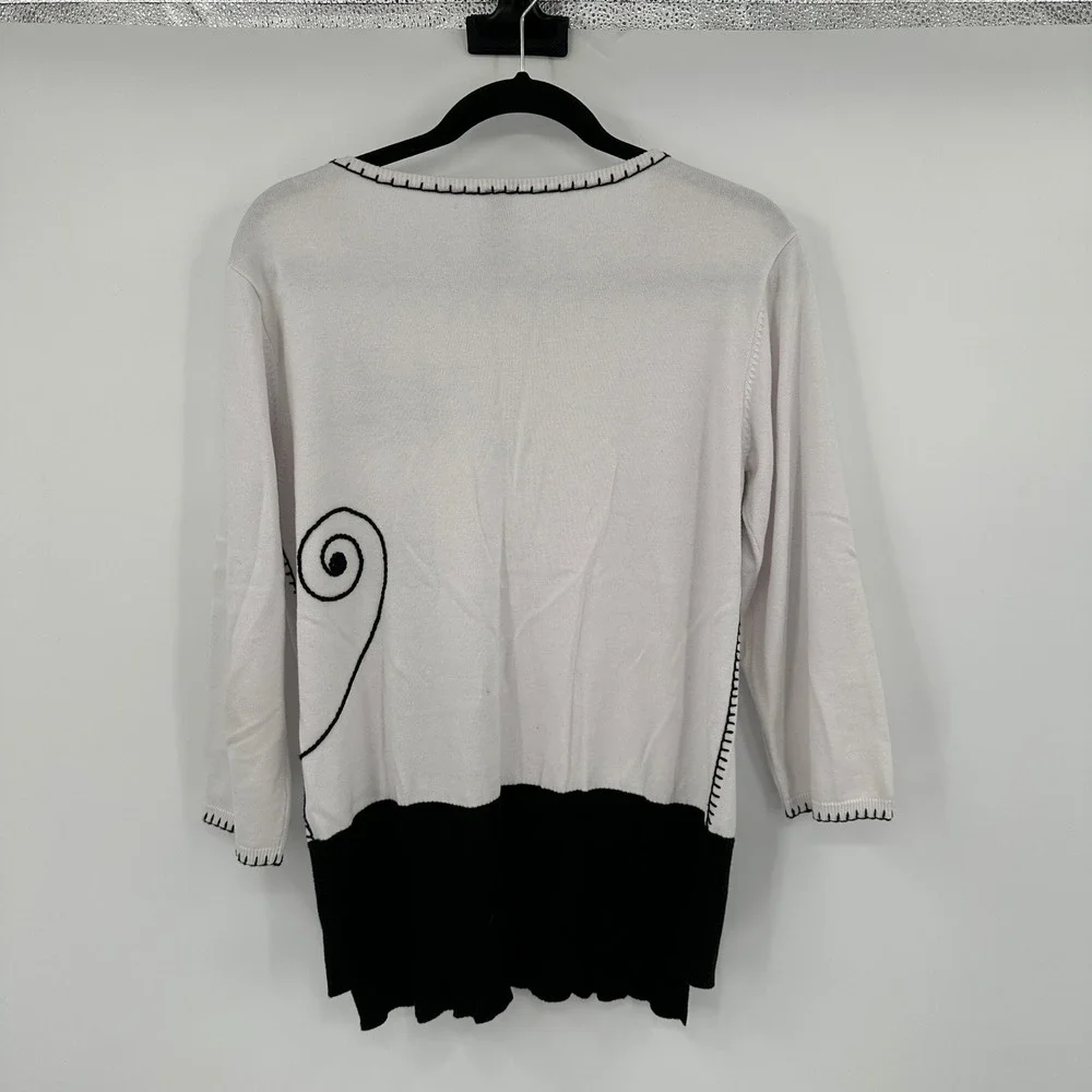 Berek Womens White Black Cat Graphic Knit Sweater Rhinestone Large Whimsical - Picture 6 of 9